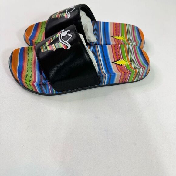 Very Volatile Sandals Womens 8 Black w/Serape Design Slides V Logo Slip On Slide - Picture 9 of 11